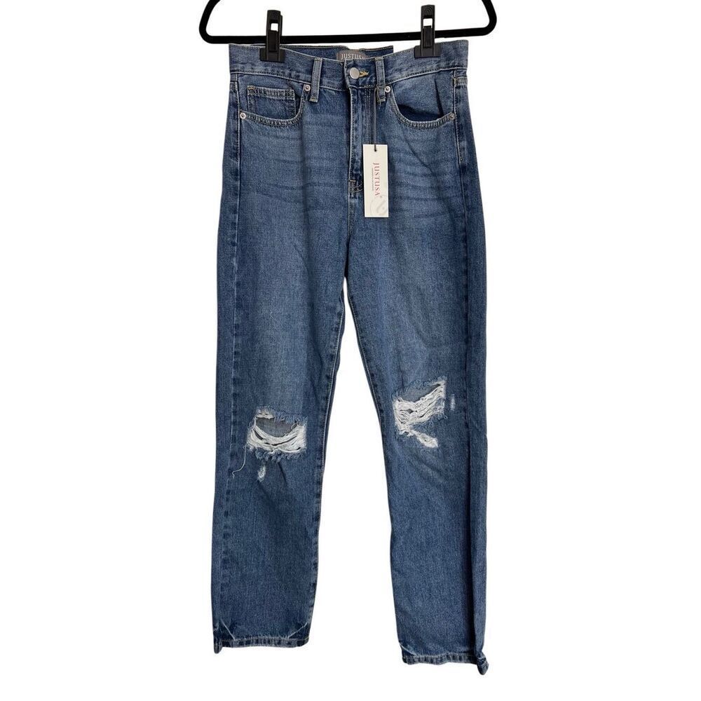 Just USA Distressed Straight Jeans Womens Size 6 Blue Cropped Casual NWT